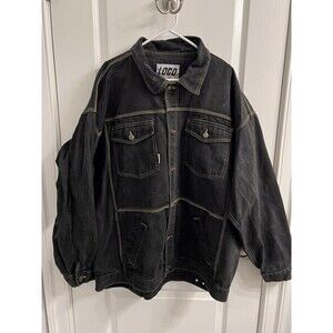 Y2K Loco Streetwear Black Denim‎ Jean Jacket Men's Size 3XL Vintage